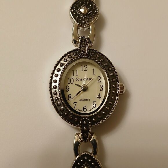 Vintage Cote d'Azur Silver Tone Mother of Pearl Dial Quartz Ladies Watch Sz. 7" - Picture 2 of 16